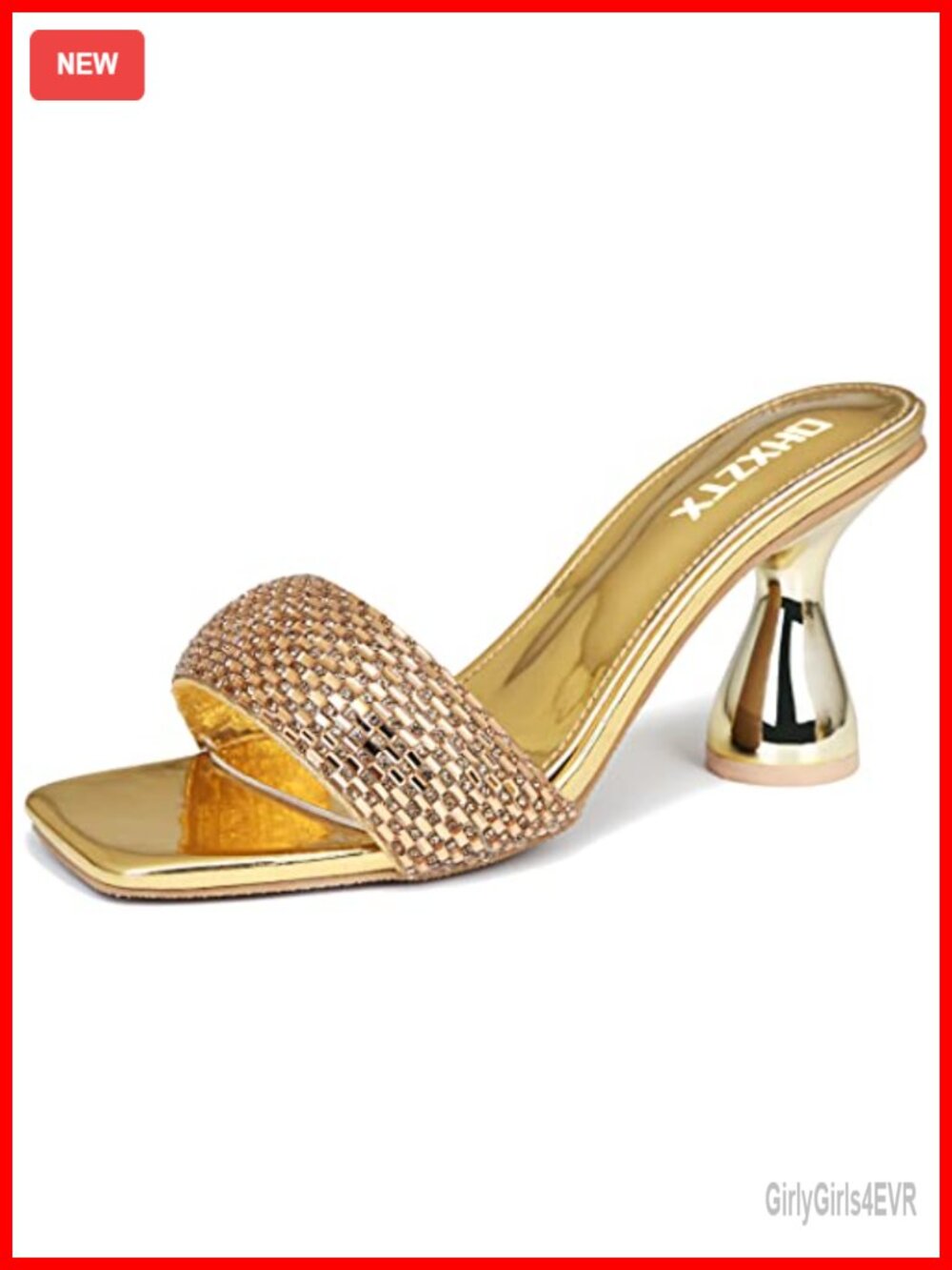 Rhinestone Square Open Toe Kitten Heel Mules Slide Sandals